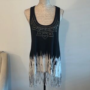 American Age Black/ Grey Tie Dye Raw Hem Racerback Tank Top Women's Size Medium